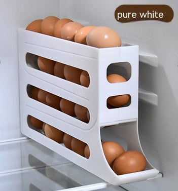 4-Layer Automatic Egg Roller Sliding Egg Tray & Storage White Egg Tray egg rack egg storage egg tray kitchen kitchen improvement kitchen items Rack racks storage storage rack