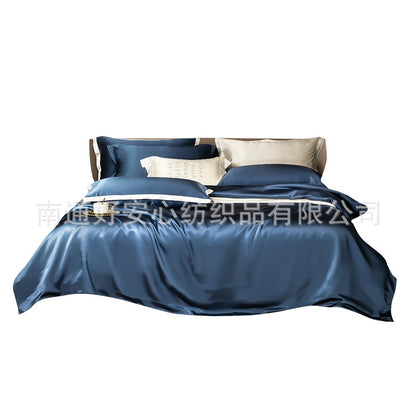 Solid Color Silk Four-piece Set Bed Sheet And Pillowcase Bedding Bed Sheets bed sheet bed sheet set duvet cover home living room