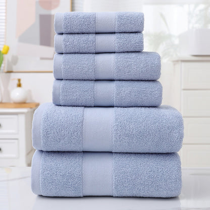 Home Simple Cotton Absorbent Towel Bath Towel 6-Piece Set B Blue 6PCS Towels bath towel Bedding and towels home towel