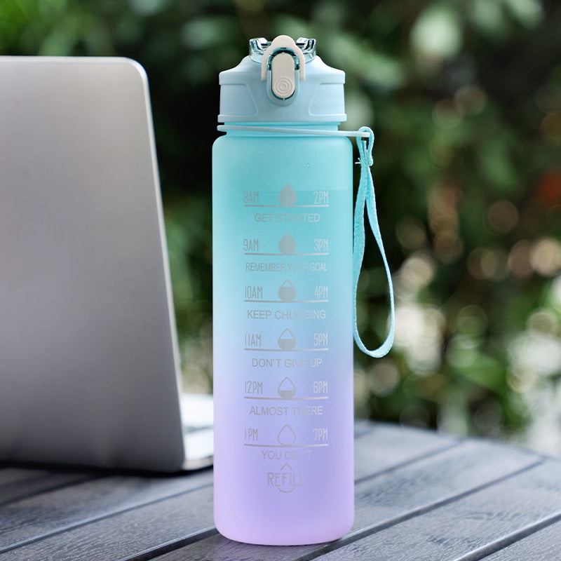 Large Capacity Sports Plastic Scale Water Bottle Portable Sports Bottle Portable Drinking Cup With Straw Green 900ml Water Bottles bottle bottle with straw dinning table home kitchen trendy water bottle