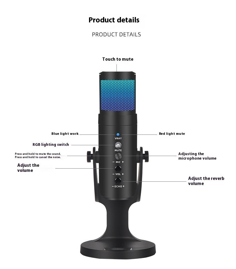 RGB Colorful Breathing Ambience Light USB Condenser Microphone Microphones audio audio devices blogging bluetooth cable micro phone computer accessories electronics gaming gaming microphone microphones online meeting