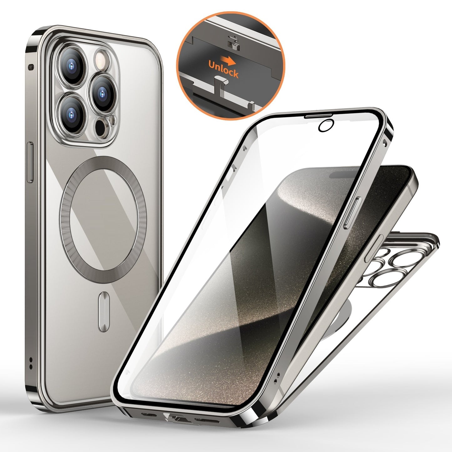 Anti-Privacy Metal Buckle Magnetic Support Wireless Charging Double-Sided Lens Full Cover Phone Case Protective Cover Mobile Phone Cover & Protectors electronics iPhone mobile mobile cover mobile protector privacy protector privacy screen