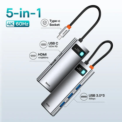 10Gbps USB C Hub 5 in 1 60Hz 3.0 Computer Table & Accessories 4k connection port 6 in 1 ports for data transfer and charging computer table accessories electronics electronics accessories USB port hub for computer table