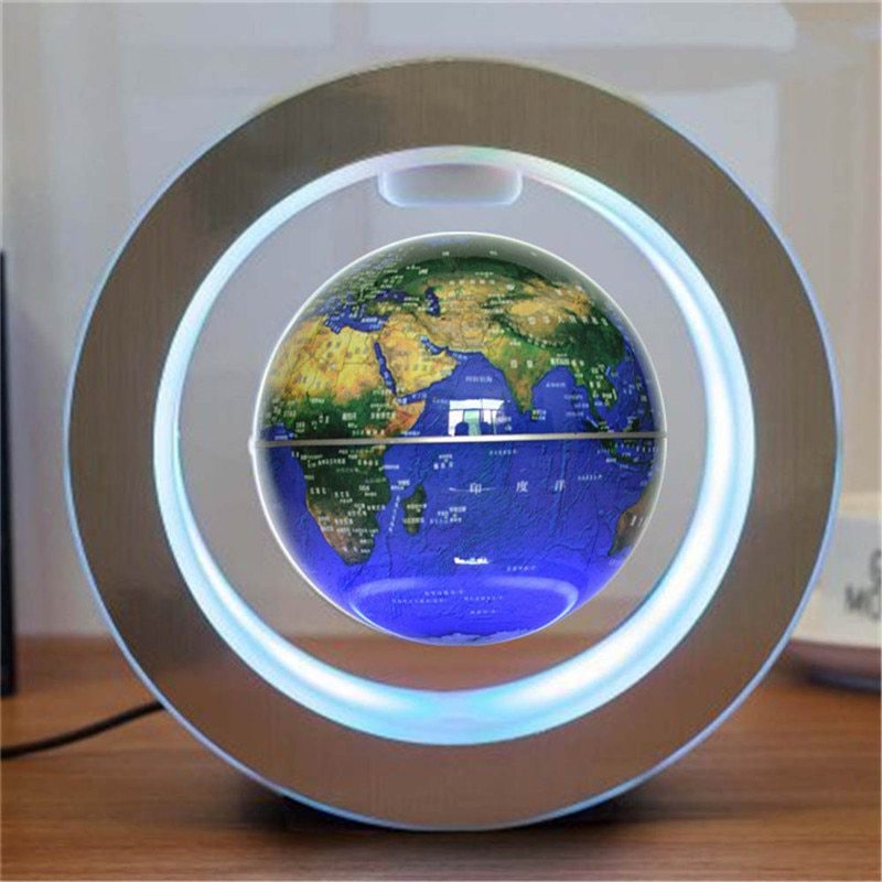 Round LED World Map Floating Globe Magnetic Levitation Light Anti Gravity Magic Blue us Lights & Lamps decor globe globe lamps home lamps lavitating magnetic table lamps