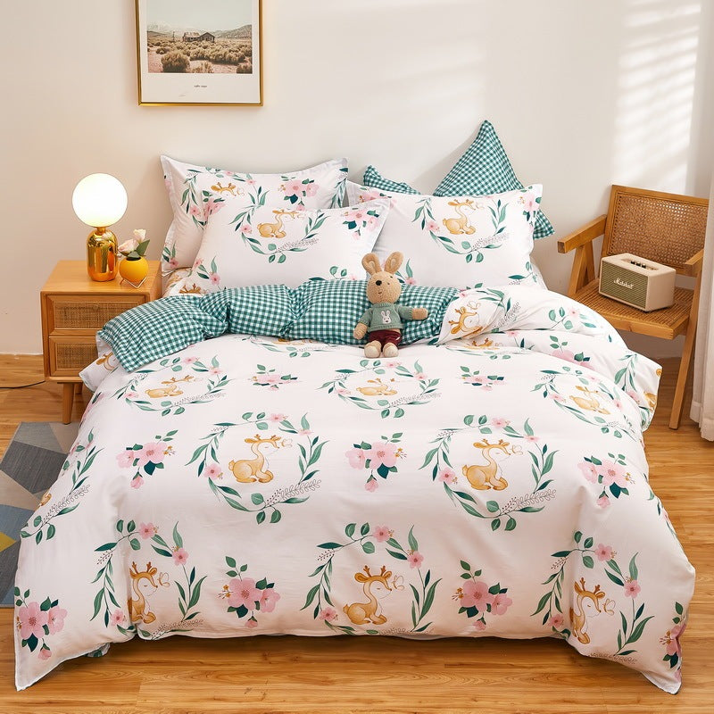 Cotton Duvet Cover One-piece Wholesale Pure Single Double Student Dormitory Bed Sheet Four-piece Set Elk Forest M Bed Sheets bed sheet bed sheet set bedding home