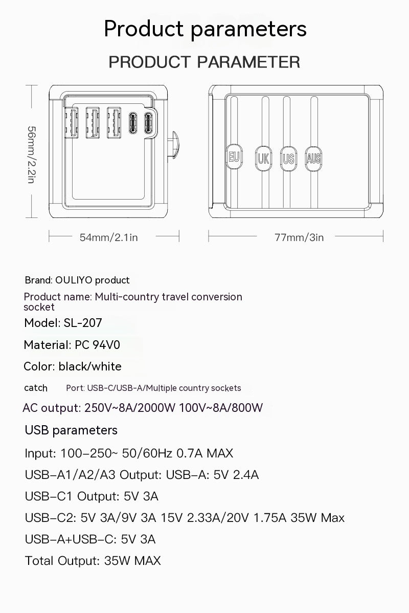 International Universal Travel Conversion Plug Dual C Socket Adapters & Converters adapter C type converter electronics electronics accessories multiports travel universal