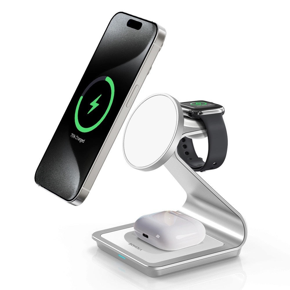 Magsafe Metal 3 in 1 Magnetic Wireless Charger – Fast Charging Dock for Phone, Earphones, and Apple Watch White Wireless Chargers 3 in 1 3 in 1charger airpods apple watch iphone magnetic wireless {{ product_collections }} {{ product_description }}