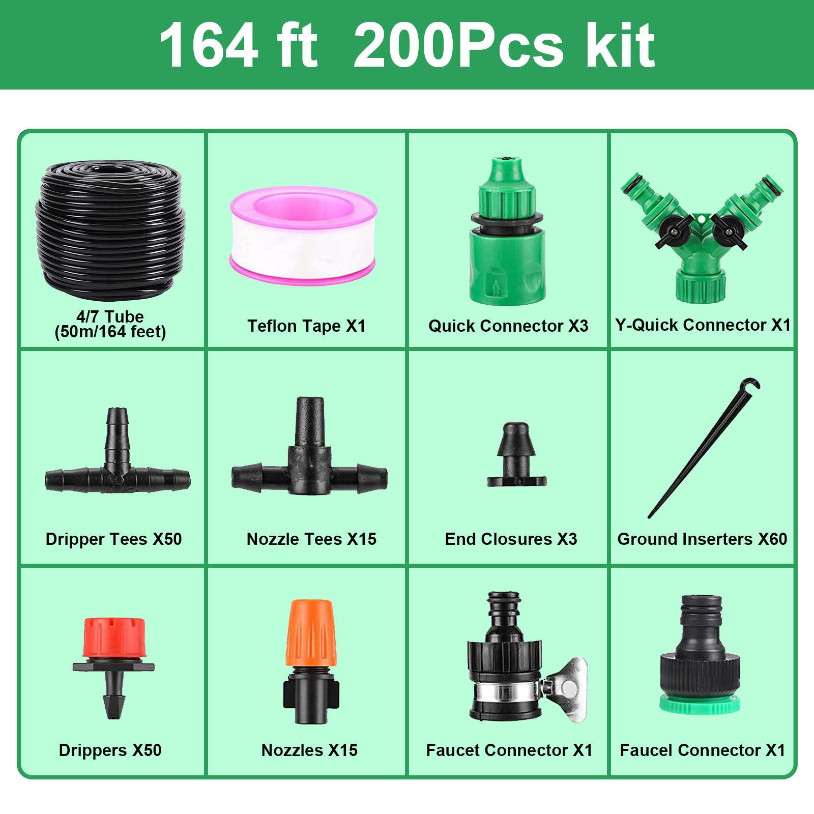 Garden Drip Irrigation Kit,164FT Greenhouse Micro Automatic Drip Irrigation System Kit With Blank Distribution Tubing Hose Adjustable Patio Misting Nozzle Emitters Sprinkler Barb Water Devices drip irrigation drip system garden tool garden water drip home