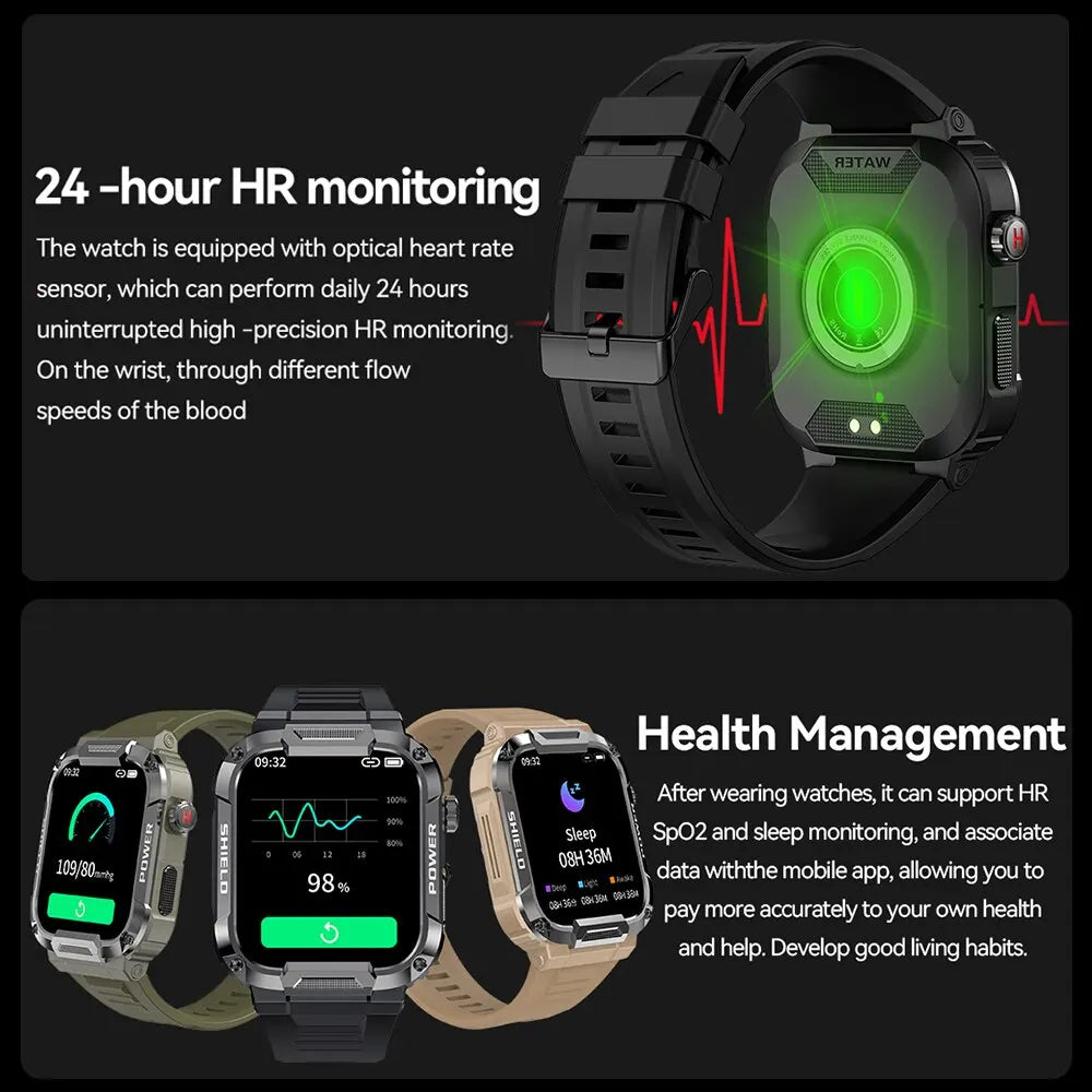 Outdoor Military Smart Watch Men Bluetooth Call Smartwatch For Android IOS IP68 Waterproof Sports Fitness Watches Smart Watches electronics smart watch