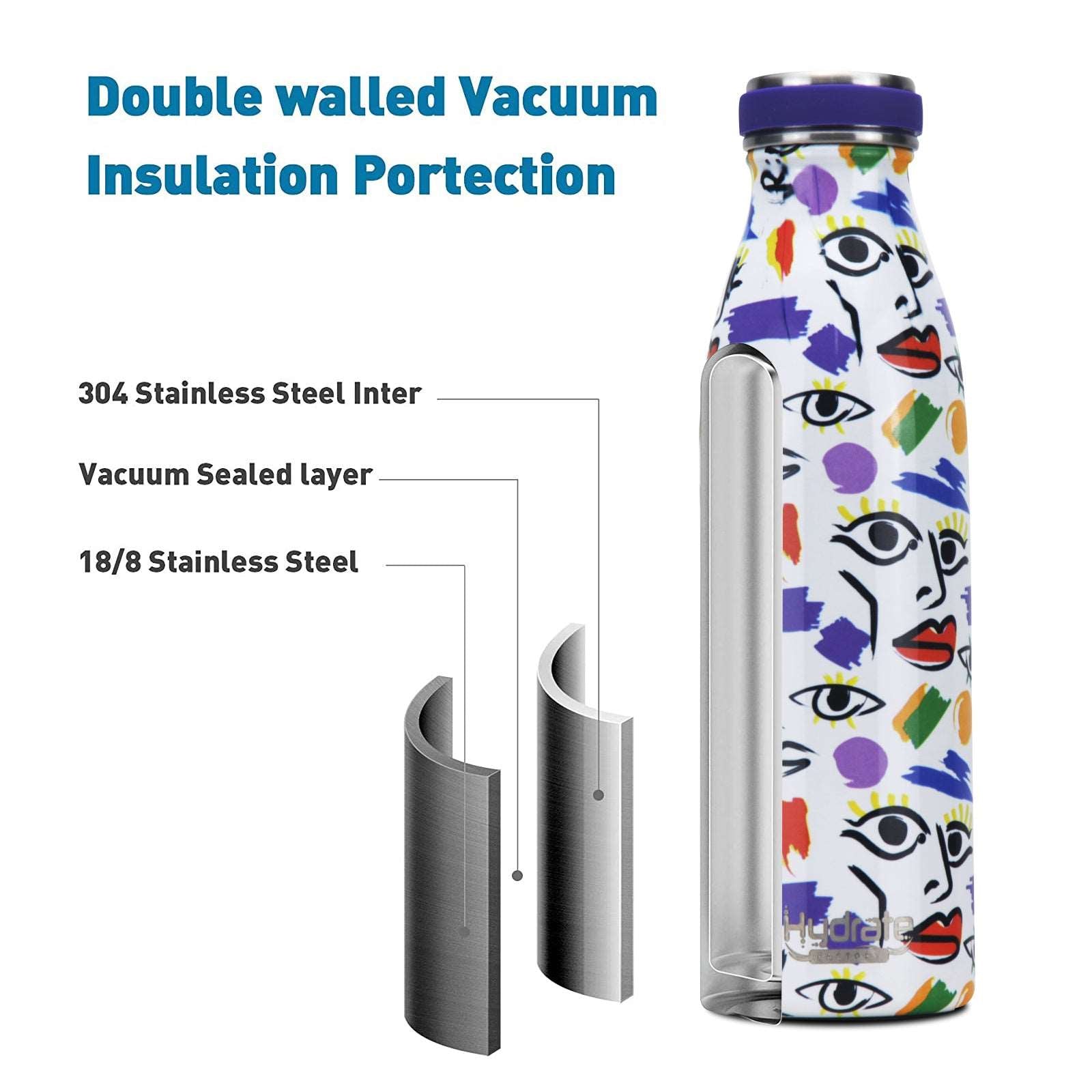 Hydrate Factory Stainless Steel Insulated Abstract Design Water Bottle For Yoga, Gym, Fitness, Cycling, Outdoor, Office, And School Water Bottles artist water bottle colorful water bottl dinning dinning table home water bottle