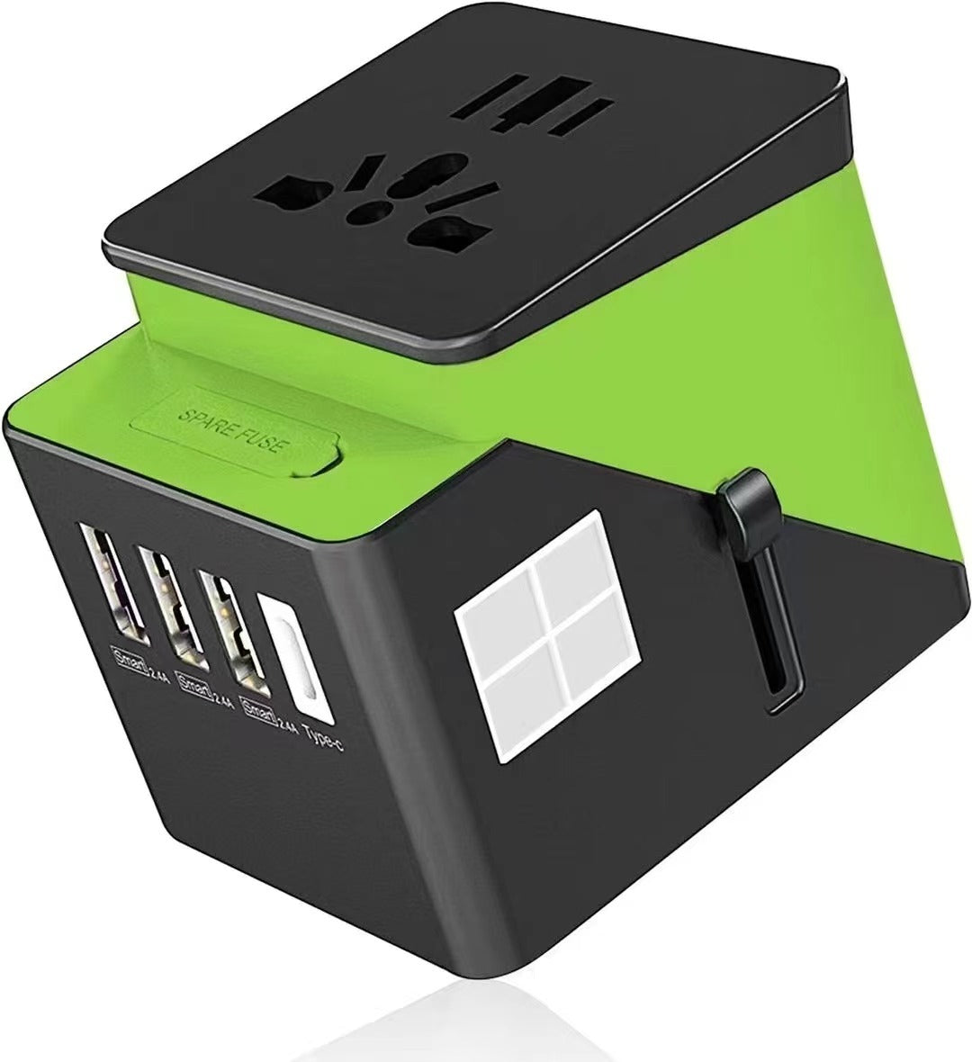 3 USB 1 Typc C International Power Travel Adapter Black Green Adapters & Converters accessories adapter c type electronics travel USB