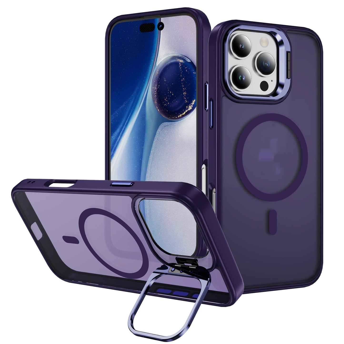 Magnetic Phone Case Lens Bracket Phone Case Dark Purple iPhone cases brand new iPhone case megsafe metallic plastic stand stylish {{ product_collections }} {{ product_description }}