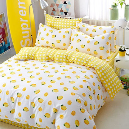 Four-piece Set Duvet Cover One-piece Single Double Thick Bed Sheet Three-piece Set Big Promotion Lemon C Popular Bed Sheets bed sheet bedding duvet cover home modal fiber quilt cover