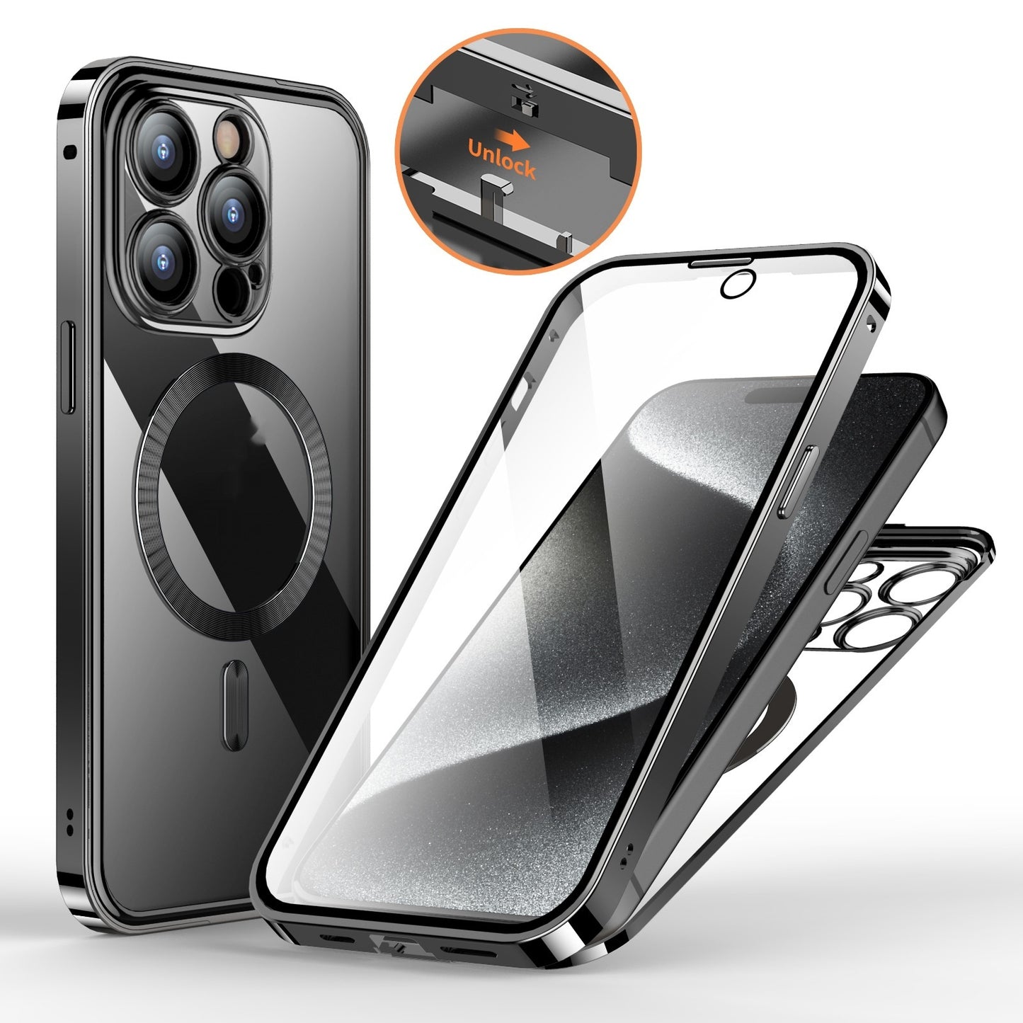 Anti-Privacy Metal Buckle Magnetic Support Wireless Charging Double-Sided Lens Full Cover Phone Case Protective Cover Mobile Phone Cover & Protectors electronics iPhone mobile mobile cover mobile protector privacy protector privacy screen