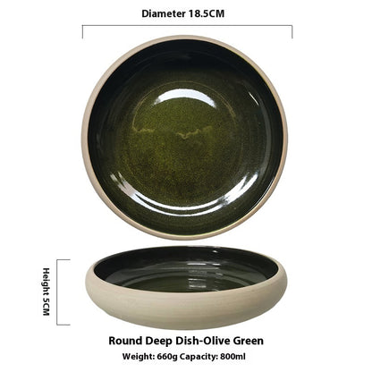 7-inch Retro Deep Plates Round Hand-painted Household Dinner Plate Olive Green 7 Inches Dinner Sets bowl bowls dinner bowl dinner plates dinner set dinning table home plates