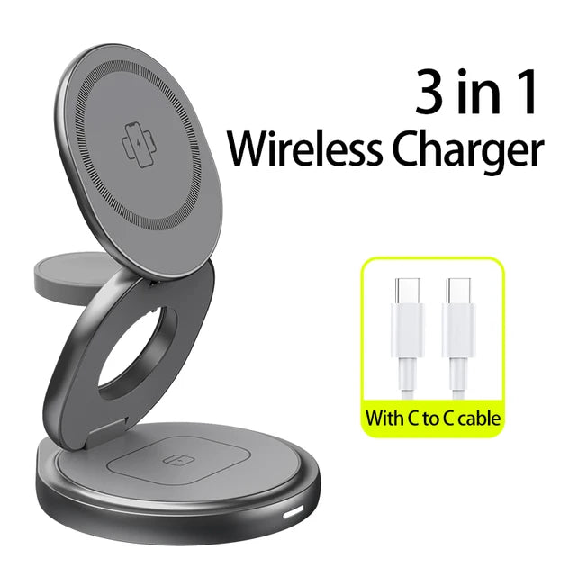 3 In 1 Metal Wireless Charger | Fast & Efficient | Sleek Modern Design Wireless Chargers 3 in 1 air pods airpods apple apple watch charger fast charger iphone magnetic wireless charger {{ product_collections }} {{ product_description }}