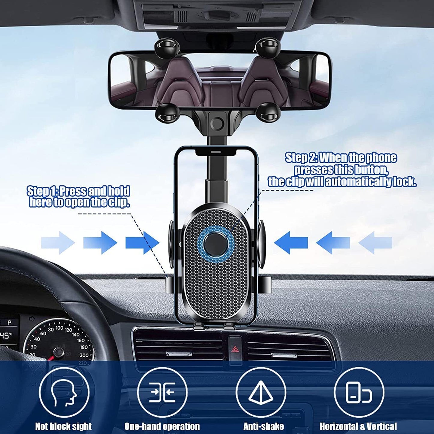 360° Rotatable and Retractable Car Phone Holder - Universal Rearview Mirror Mount for Hands-Free Navigation and Calls Mobile phone holders 360-degree phone holder Best car phone holder Car Phone Holder easy install phone holder phone holder for long journeys Rearview Mirror Phone Holder retractable car phone mount rotatable phone holder secure car phone mount Stylish car phone holder Universal Car Phone Holder universal phone holder {{ product_collections }} {{ product_description }}