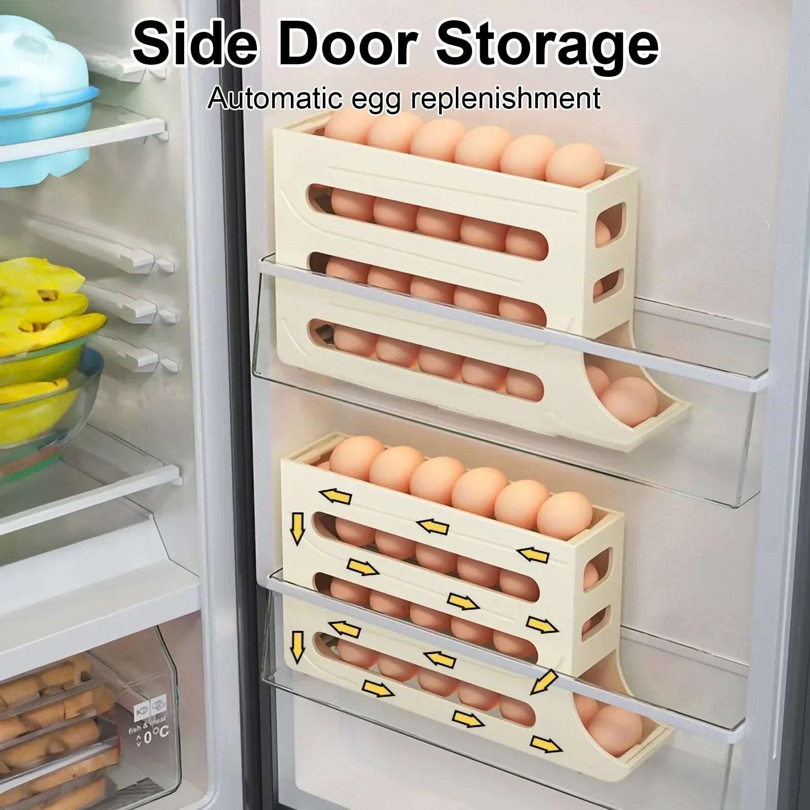 4-Layer Automatic Egg Roller Sliding Egg Tray & Storage Egg Tray egg rack egg storage egg tray kitchen kitchen improvement kitchen items Rack racks storage storage rack