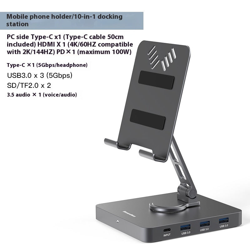 Flat Rotating Bracket Type-c Extension Converter, Docking station Rotating Mobile Phone Bracket Docking Station accessories adapter converter docking station electronics ipad iPhone Laptop Laptops and Tablets mobile phone multi ports tablets