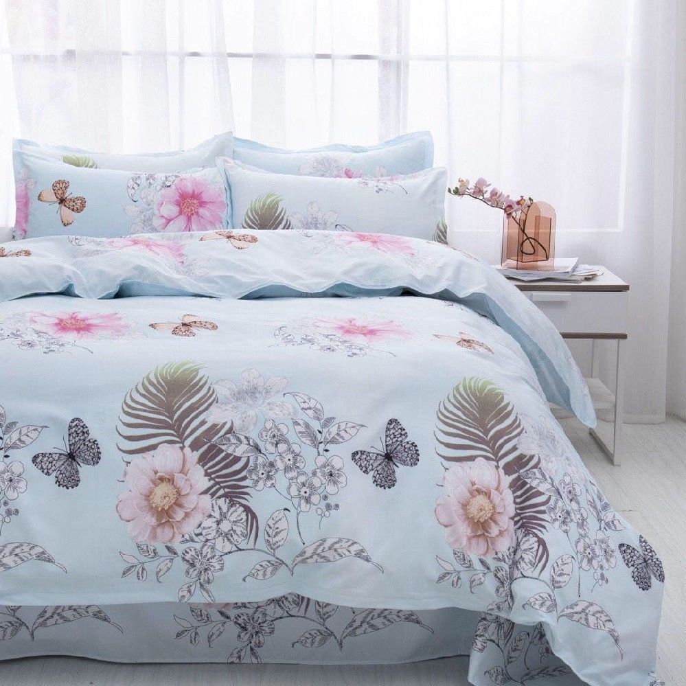 Four-piece Set Duvet Cover One-piece Single Double Thick Bed Sheet Three-piece Set Butterfly Flower Orchid Bed Sheets bed sheet bedding duvet cover home modal fiber quilt cover