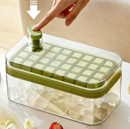 One-button Press Type Ice Mold Box Plastics Ice Cube Maker Ice Tray Mold With Storage Box With Lid Bar Kitchen Accessories Ice Cube Trays beat the heat ice cube tray One Touch Release