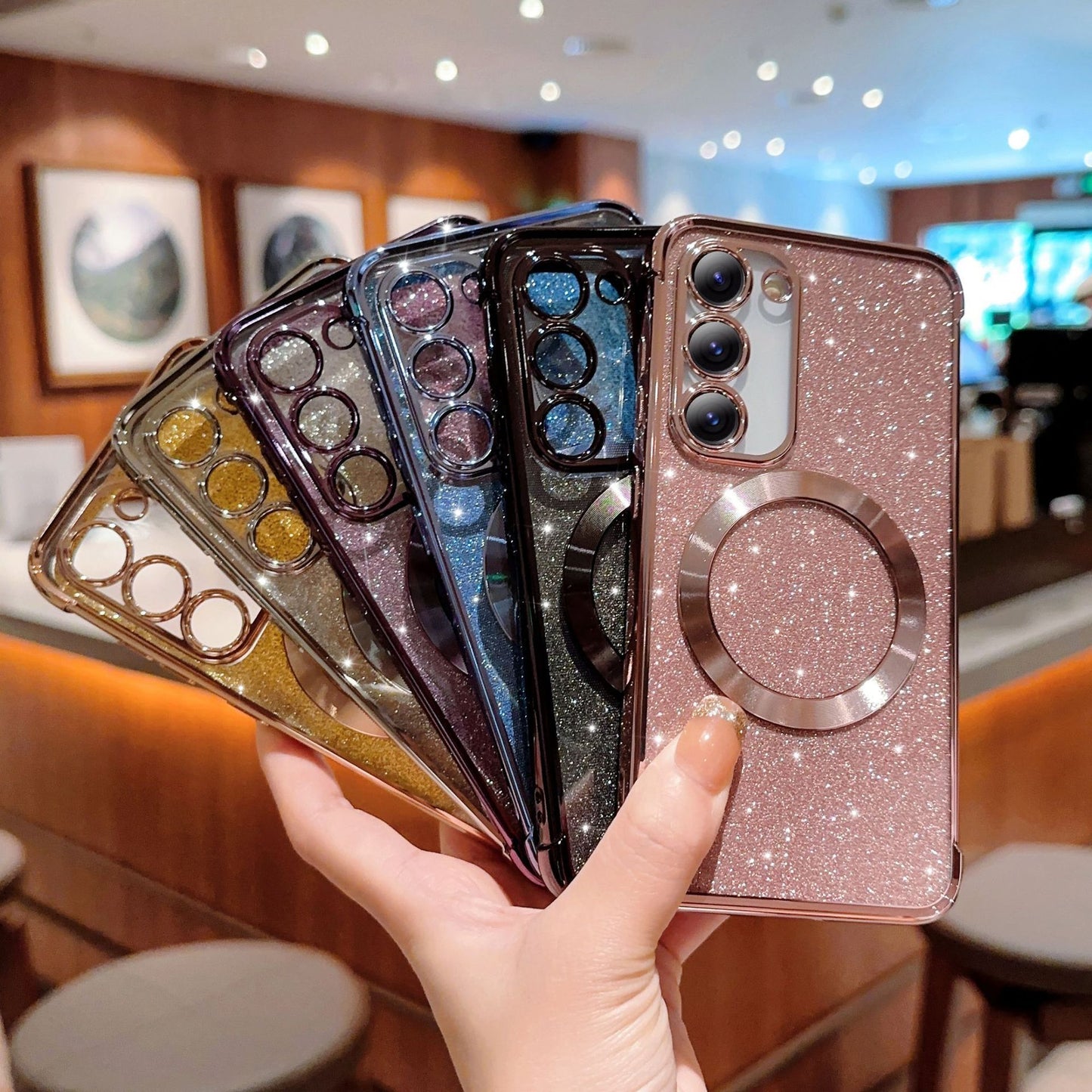 Magnetic Plating Transparent Solid Color Samsung Phone Case Mobile Phone Cover & Protectors electronics mobile phone case mobile phone cover protection safety samsung sparkle