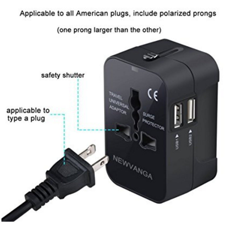 Travel Universal Conversion Plug Dual USB Black 77x50x40mm Adapters & Converters charger electronics electronics accessories multi connections multiports surge protector travel adapter USB