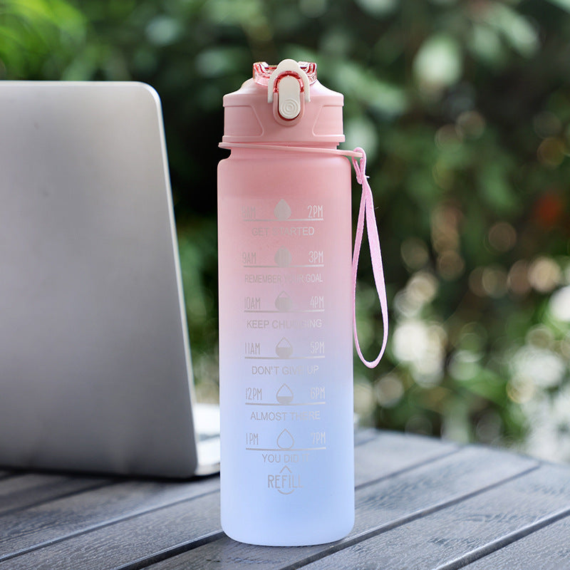 Large Capacity Sports Plastic Scale Water Bottle Portable Sports Bottle Portable Drinking Cup With Straw Pink 900ml Water Bottles bottle bottle with straw dinning table home kitchen trendy water bottle