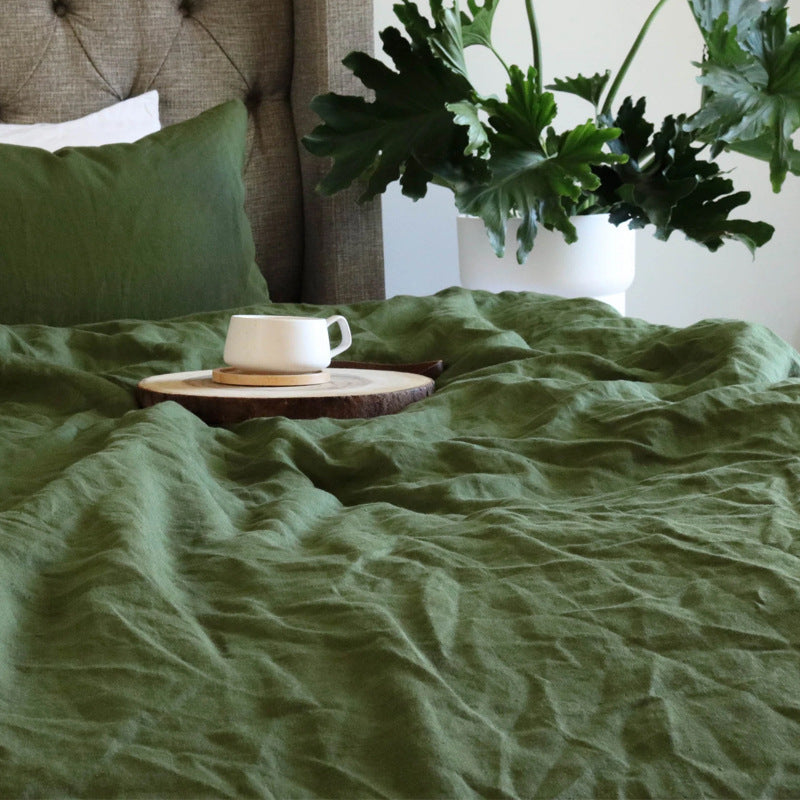 Ins Style Nordic Pure Linen Bed Sheet Moss Green Bed Sheets bed sheet bed sheet set home living room