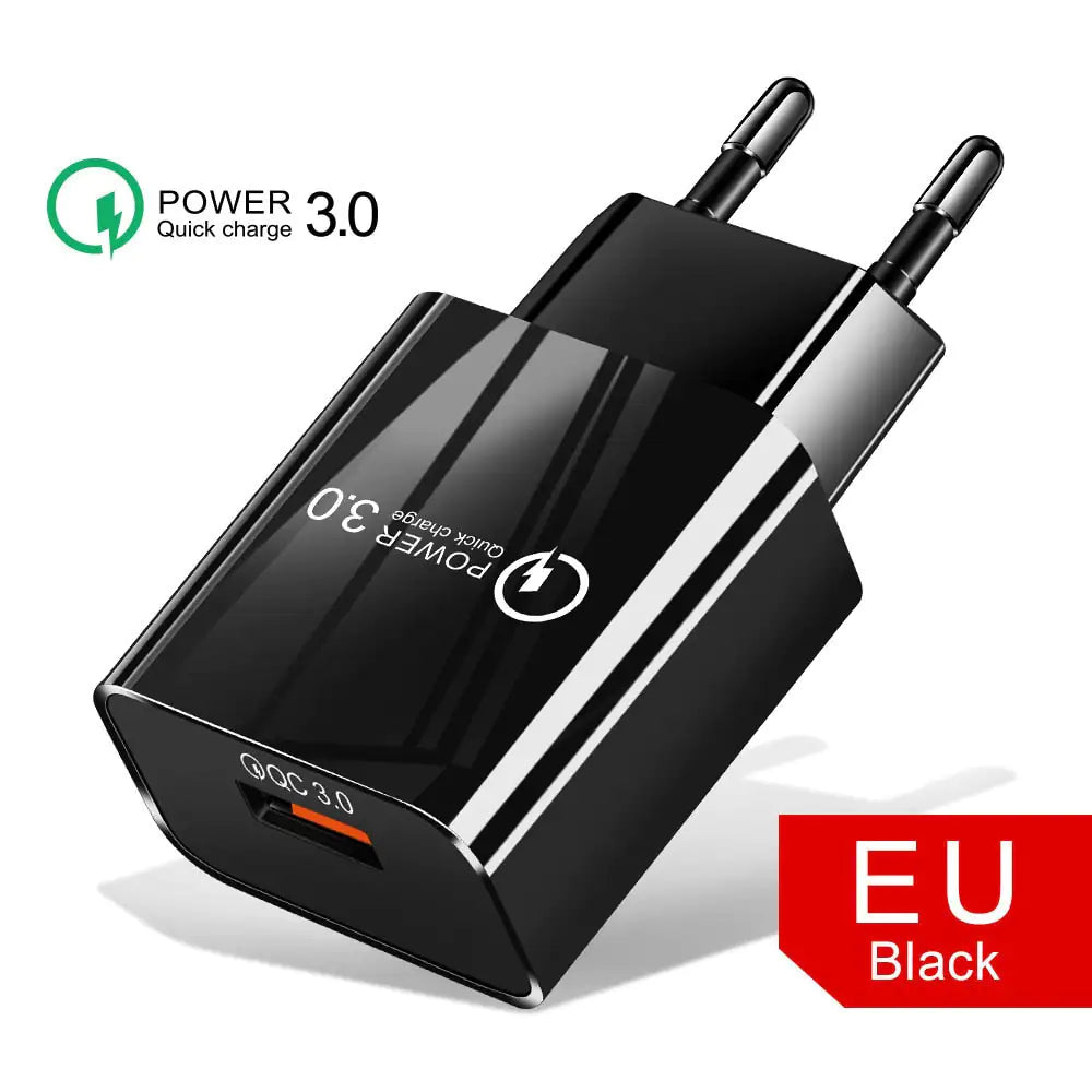 18W3A Fast Charger QC 3.0 USB Charger EU black Adapters & Converters 18W3A Fast Charger QC 3.0 USB Charger electronics electronics accessories mobile phone USB charger