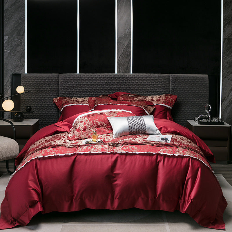 Long-staple Cotton Four-piece Set Jacquard Quilt Cover Bed Sheet Bedding Livia Red Bed Sheets bed sheet bed sheet set home living room