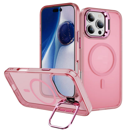 Magnetic Phone Case Lens Bracket Phone Case Transparent Pink iPhone cases brand new iPhone case megsafe metallic plastic stand stylish {{ product_collections }} {{ product_description }}