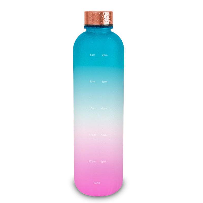 Plastic Water Bottle Frosted Gradient Sports Handle Blue powder gradient 1L Tumblers, Bottles & Glass black golden home kitchen portable water bottle