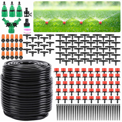 Garden Drip Irrigation Kit,164FT Greenhouse Micro Automatic Drip Irrigation System Kit With Blank Distribution Tubing Hose Adjustable Patio Misting Nozzle Emitters Sprinkler Barb 164ft Water Devices drip irrigation drip system garden tool garden water drip home