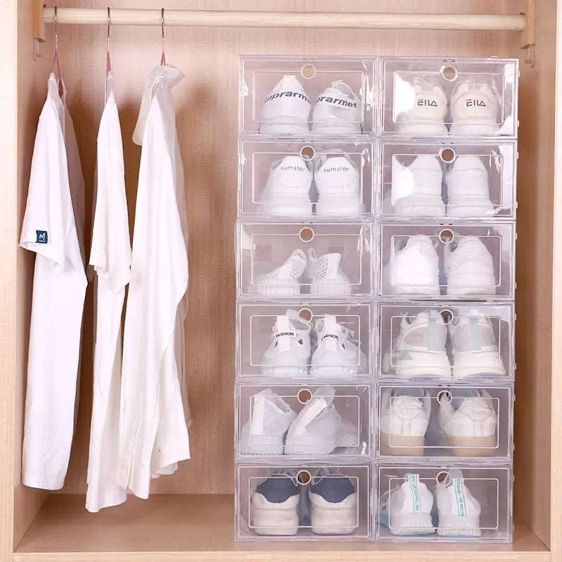 6pcs/set Plastic Shoes Case Thickened Transparent Drawer Case Storages & Racks home organizer box Organizers shoe storage and racks shoe storage rack for home storage storage rack transparent and see through shoe storage rack