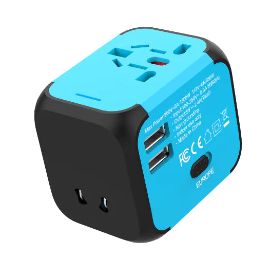 Universal Adapter Sockets Converter Blue Adapters & Converters adapter converter electronics electronics accessories plug sockets travel travel adapter universal plug USB USB charger