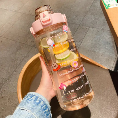 Portable Large-Capacity Water Bottle Clear Pink -sticker 2.0L Water Bottles Bottle Capacity dinning dinning table home Large latest water bottle new design water bottle Portable Sports Water Bottles stylish water bottle transparent water bottle Water water bottle water bottle with straw Water Bottles