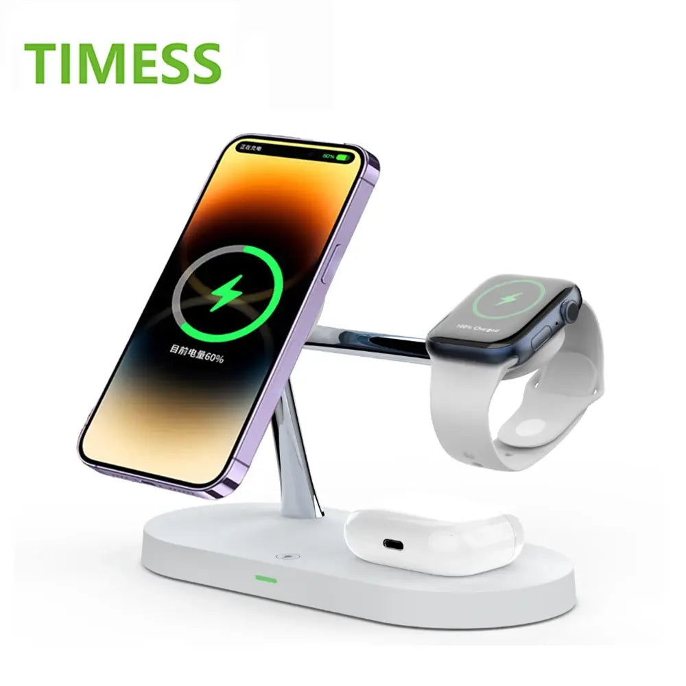 3 In 1 Wireless Magnetic Charger Stand | Fast & Safe Charging | Sleek Space-Saving Design Wireless Chargers 3 in 1 air pods apple watch clock fast charger iphone light indication magnetic magsafe New arrival table clockdigital wireless charger {{ product_collections }} {{ product_description }}