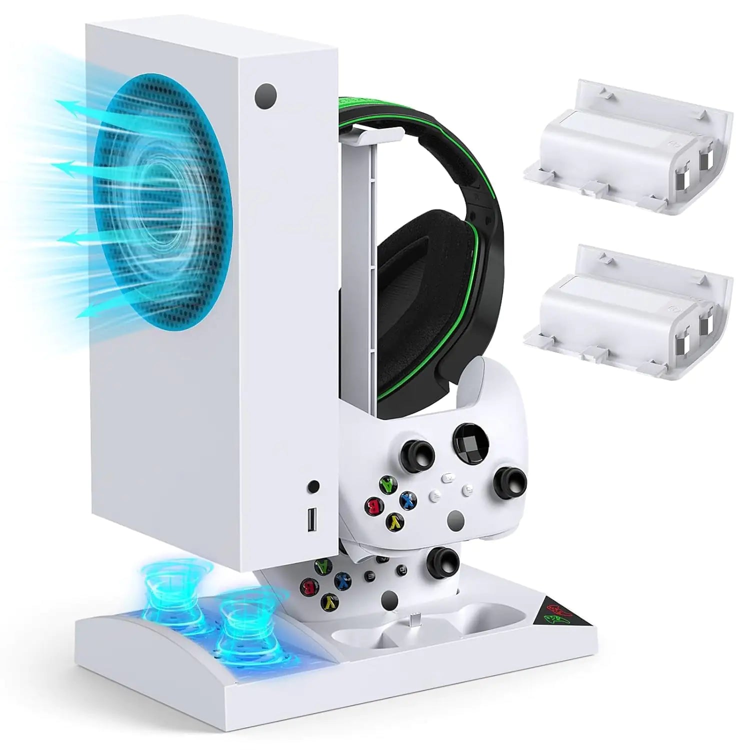 Charger Stand with Cooling Fan for Xbox Series S Console and Controller,Vertical Dual Charging Dock Accessories with 2 X 1400Mah Rechargeable Battery and Cover, Earphone Bracket for XSS XBox and Playstation Accessories Charger Stand with Cooling Fan for Xbox Series S Console and Controller Earphone Bracket for XSS electronics Electronics & Gadgets electronics accessories Vertical Dual Charging Dock Accessories with 2 X 1400Mah Rechargeable Battery and Cover