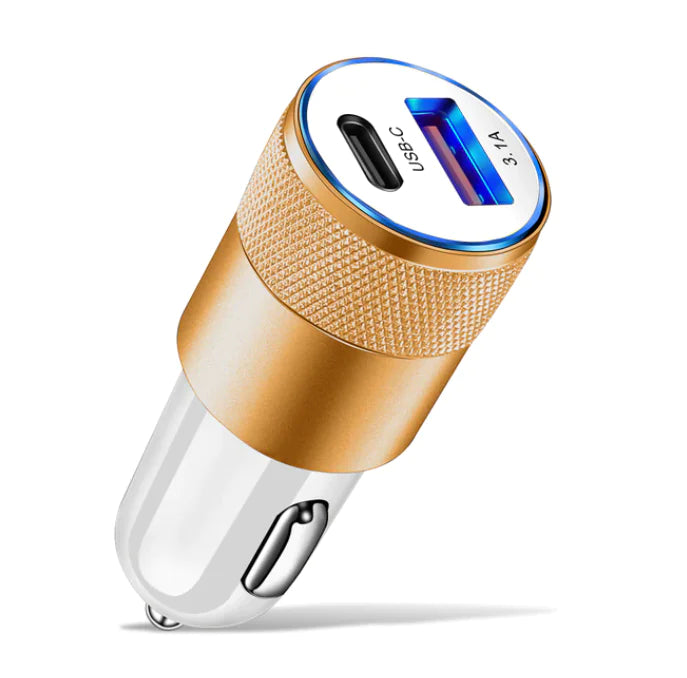 Metal Alloy Car Charger Gold PD USB Car Charger Adapters & Converters Adapter Car Charger electronics electronics accessories Metal Alloy Car Charger mobile charger