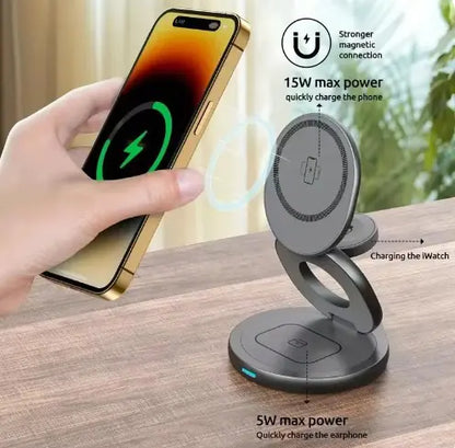 3-in-1 360° Rotation Wireless Charger | Fast Charging | Sleek & Foldable Design Wireless Chargers 3 in 1 air pods airpods apple watch charging pads charging stands fast charging iphone magnetic magsafe wireless charger {{ product_collections }} {{ product_description }}