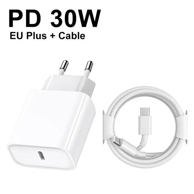 Original 30W USB-C Power Adapter White EU Charger Adapters & Converters electronics electronics accessories fast charging cable with power adapter mobile mobile phone accessories power adapter with C type charging cable