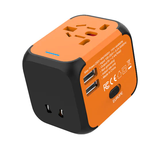 Universal Adapter Sockets Converter Orange Adapters & Converters adapter converter electronics electronics accessories plug sockets travel travel adapter universal plug USB USB charger