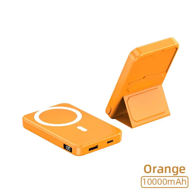 Wireless Magnetic Power Bank with Stand | 10000mAh | High-Speed Charging On-the-Go Orange (10000mah)110.1*68.4*17.4mm, (5000mah)95*63*13mm Wireless Power Banks apple charger fast charger iphone magnetic magsafe mobile phone pads pocket portable power bank premium qireless stand table {{ product_collections }} {{ product_description }}