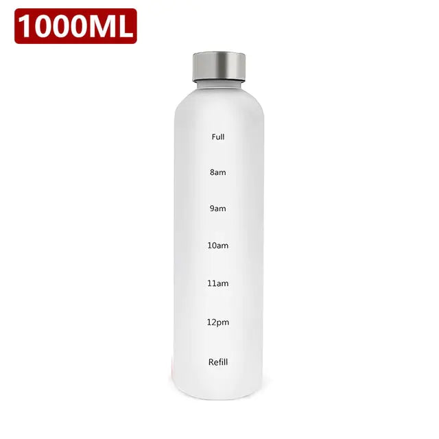 Water Bottle With Time Marker White-Silver None Water Bottles dinning dinning table gym home hydration latest water bottle new design water bottle stylish water bottle transparent water bottle water bottle Water Bottles