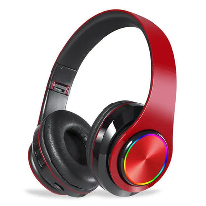 Rainbow LED Wireless Bluetooth Headphones with Deep Bass Stereo and Microphone Red and Black Headphones & Earbuds bluetooth bluetooth headphones Headphone Wireless Headphones