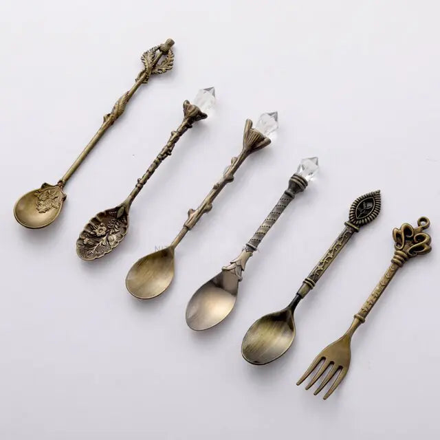 Vintage Dessert Royal Style Cutlery Set Yellow Copper Cutlery Set Cutlery Set dinning dinning table home Spoon spoon set