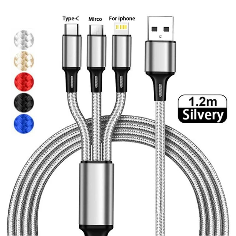 3 In 1 Fast Charging Cable – Universal USB-C, Lightning, Micro-USB for Mobile Devices Charging Cables 3 In 1 Charging Cable durable charging cable fast charging cable Multi-Device Charging Cord Tangle-Free Cable {{ product_collections }} {{ product_description }}