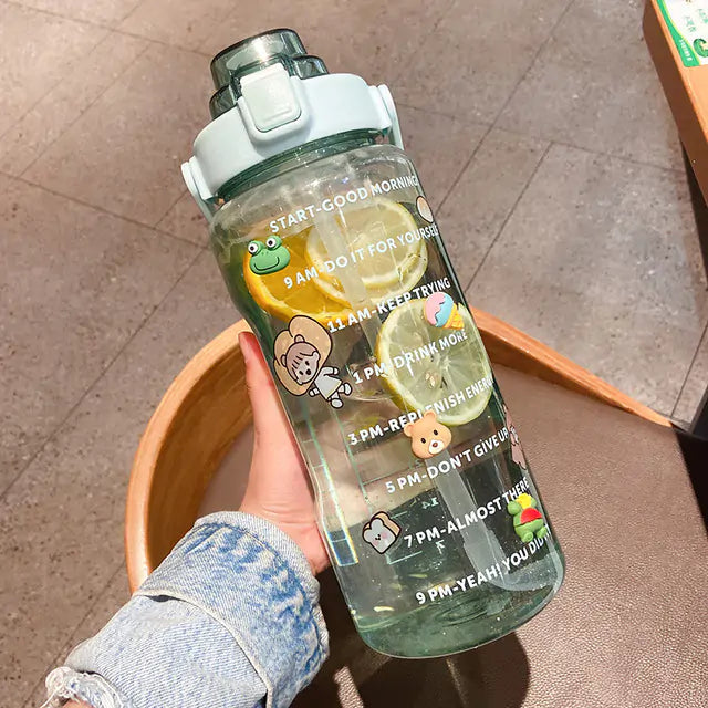 Portable Large-Capacity Water Bottle Clear Green -sticker 2.0L Water Bottles Bottle Capacity dinning dinning table home Large latest water bottle new design water bottle Portable Sports Water Bottles stylish water bottle transparent water bottle Water water bottle water bottle with straw Water Bottles