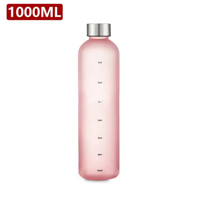 Water Bottle With Time Marker Pink-Silver None Water Bottles dinning dinning table gym home hydration latest water bottle new design water bottle stylish water bottle transparent water bottle water bottle Water Bottles